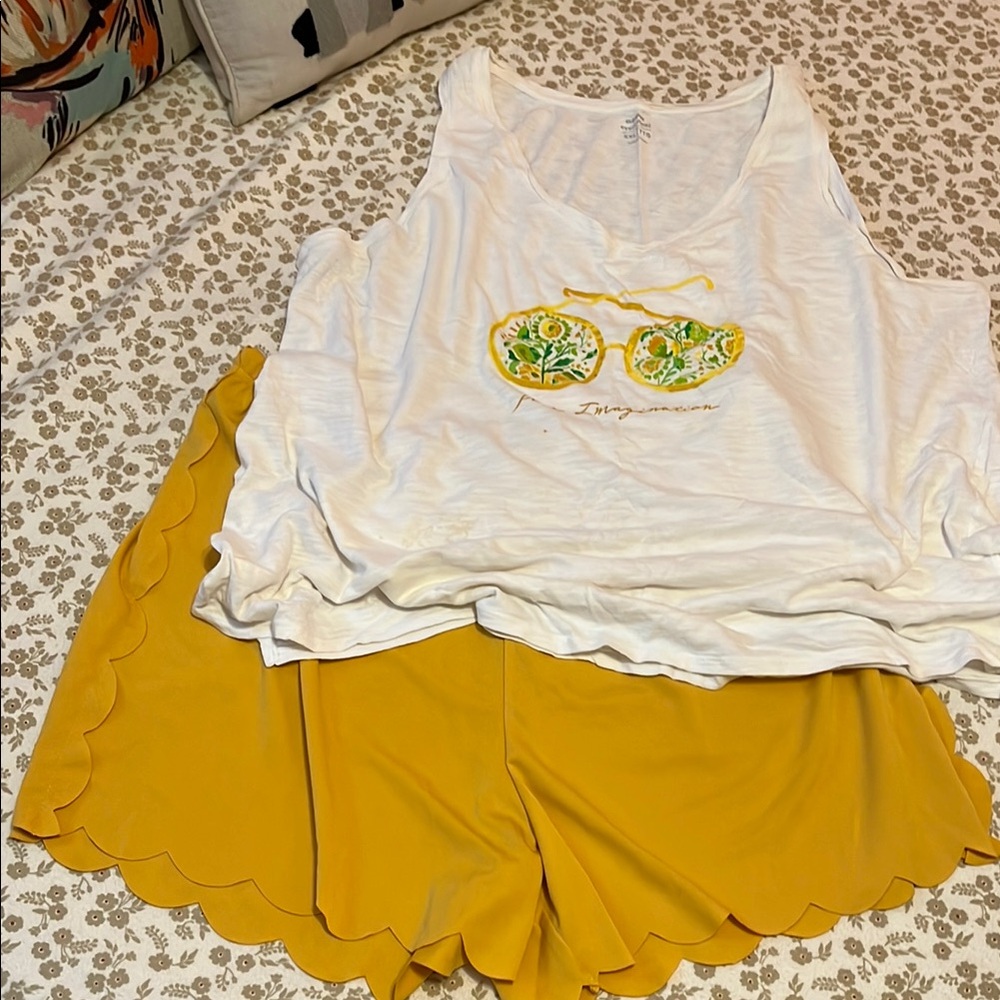 Old Navy White and Yellow Pajama Set